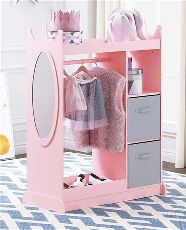 Rosa multifunktionaler Kinderkleiderschrank und Spiegel